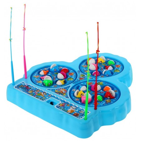 Gra zręcznościowa Łowienie Rybek dla dzieci 3+ niebieski + 21 kolorowych Rybek + 4 Wędki + Plansza z 3 jeziorkami - 2