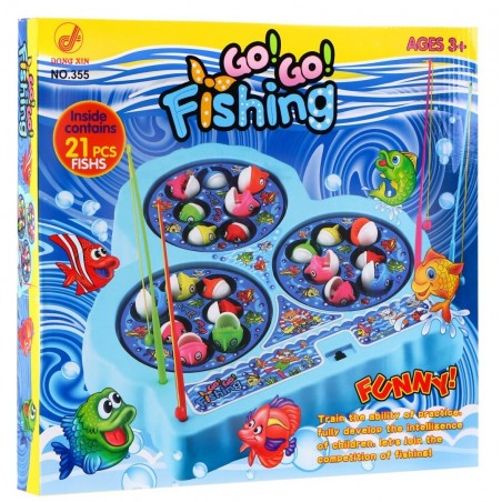 Gra zręcznościowa Łowienie Rybek dla dzieci 3+ niebieski + 21 kolorowych Rybek + 4 Wędki + Plansza z 3 jeziorkami - 4