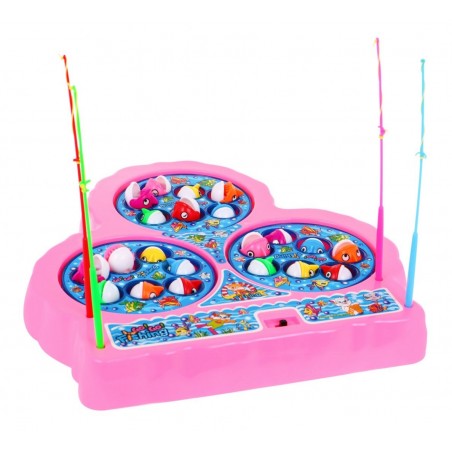 Gra zręcznościowa Łowienie Rybek dla dzieci 3+ różowy + 21 kolorowych Rybek + 4 Wędki + Plansza z 3 jeziorkami - 1