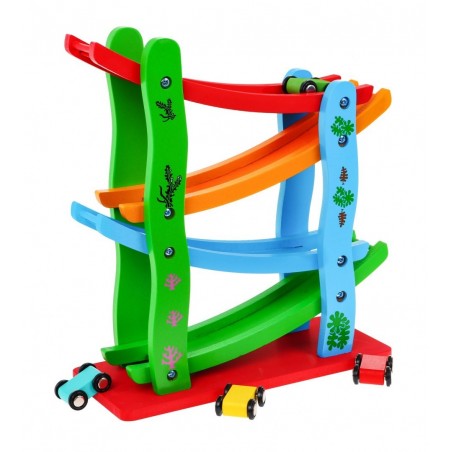 Drewniana tor dla autek dla dzieci 3+ Kolorowa zjeżdżalnia 4 piętra - 1