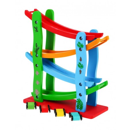 Drewniana tor dla autek dla dzieci 3+ Kolorowa zjeżdżalnia 4 piętra - 2