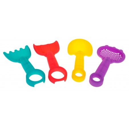 Zestaw zabawek do piasku dla dzieci 3+ Kolorowe łopatki grabki cedzak 4w1 - 1