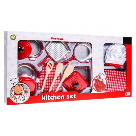 Czerwony zestaw małego Kucharza dla dzieci 3+ Strój szefa kuchni + Garnki + Akcesoria 14 el. - 4