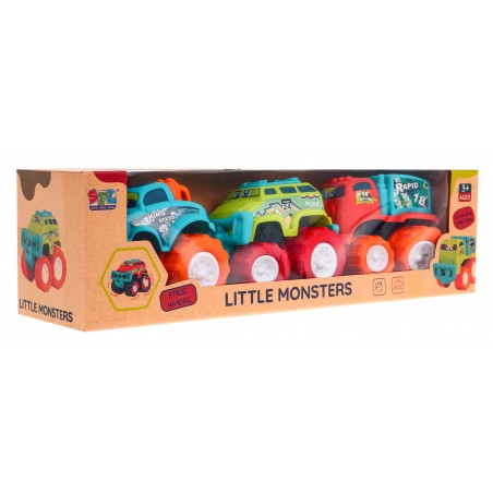 Zestaw 3 autek terenowych Little Monster dla dzieci 3+ Napęd bez baterii + Duże koła - 2