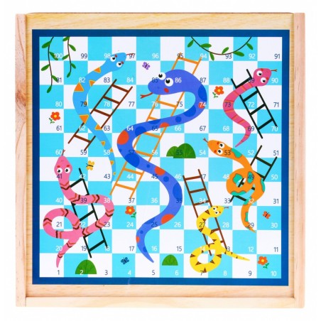 Drewniany zestaw gier planszowych 6w1 dla dzieci Trylma Węże i drabiny Szachy Chińczyk GO - 9