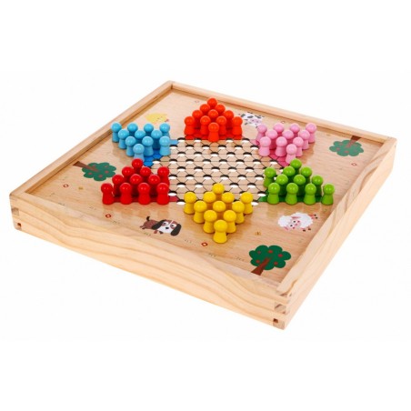Drewniany zestaw gier planszowych 6w1 dla dzieci Trylma Węże i drabiny Szachy Chińczyk GO - 11