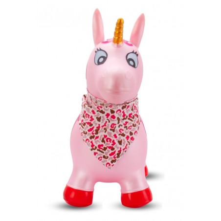Sun Baby Skoczek gumowy dla dzieci JEDNOROŻEC 60 cm różowy perłowy z bandaną do skakania z pompką - 6