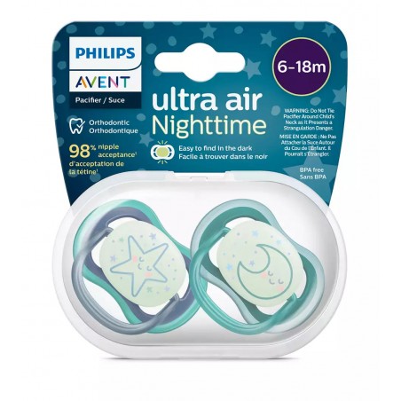Philips Avent smoczek uspokajający Ultra Air 6-18 2szt. SCF376/13 świecący w nocy - 1