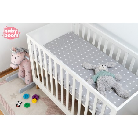 Babyboom prześcieradło bawełniane do łóżeczka dziecięcego 120x60 cm Premium gwiazdki białe na szarym - 2