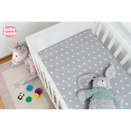 Babyboom prześcieradło bawełniane do łóżeczka dziecięcego 120x60 cm Premium gwiazdki białe na szarym - 3