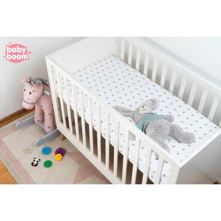 Babyboom prześcieradło bawełniane do łóżeczka dziecięcego 120x60 cm Premium szare gwiazdki na białym tle - 2
