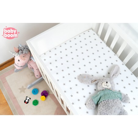 Babyboom prześcieradło bawełniane do łóżeczka dziecięcego 120x60 cm Premium szare gwiazdki na białym tle - 3