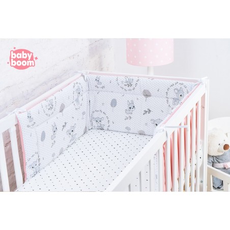 Babyboom dwustronny ochraniacz do łóżeczka dziecięcego Premium 180x30 cm Sarenka szara w kropeczki / pudrowy róż - 3