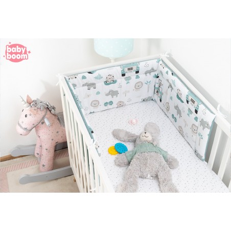 Babyboom dwustronny ochraniacz do łóżeczka dziecięcego Premium 180x30 cm safari/szmaragd - 3