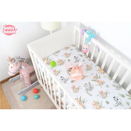 Babyboom prześcieradło bawełniane do łóżeczka dziecięcego 120x60 cm Premium Jungle vibes / oliwka - 2