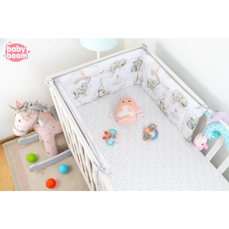 Babyboom dwustronny ochraniacz do łóżeczka dziecięcego Premium 180x30 cm Magical Elephant / różowy - 3