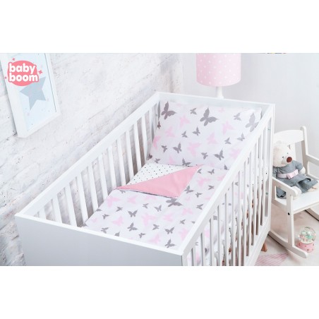 Babyboom dwustronna pościel dziecięca 120x90 Premium 2 elem. bawełniana Motyle różowe/pudrowy róż - 2