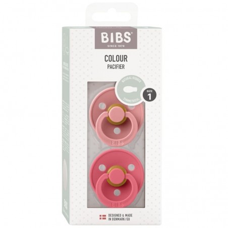 BIBS COLOUR Smoczek uspokajający Kauczuk Hevea S 0m+ Dusty pink & Coral 2 pack - 2