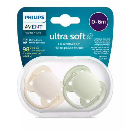 Philips Avent smoczek Ultra Soft 0-6m 2szt. beż/zieleń SCF091/05 - 1