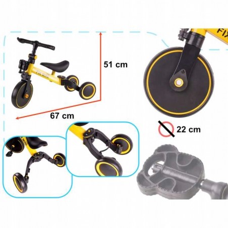 Rowerek trójkołowy Trike Fix Mini 3w1 biegowy Żółty - 4