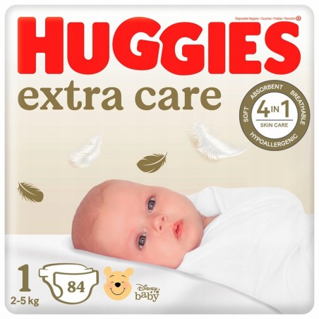 Pieluszki Huggies 1 extra care 2-5kg 336 szt. (zestaw 4x84) - 4