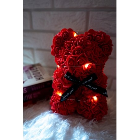 Miś z róż różany 40 cm z światełkami led na Walentynki - 1
