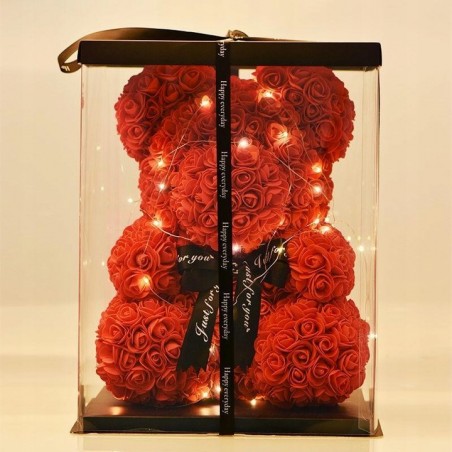 Miś z róż różany 40 cm z światełkami led na Walentynki - 7