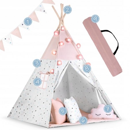 Namiot tipi dla dzieci z girlandą i światełkami Nukido - różowy - 1