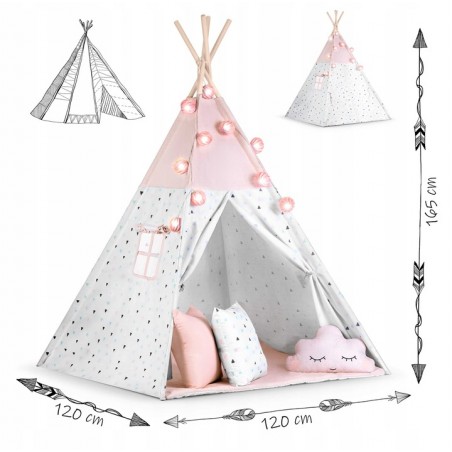 Namiot tipi dla dzieci z girlandą i światełkami Nukido - różowy - 10
