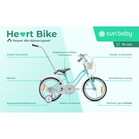 Rowerek dla dziewczynki 16 cali Heart bike - miętowy - 7