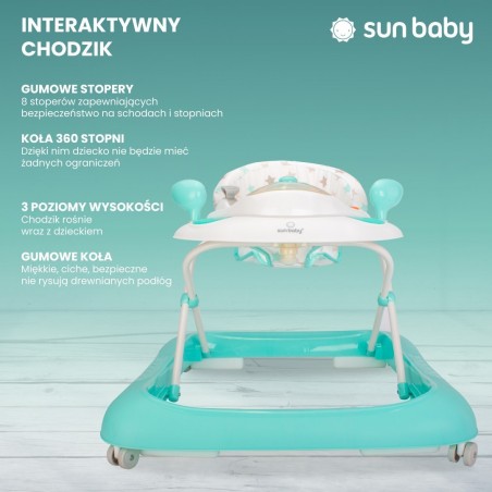 Sun Baby Chodzik dla dziecka ze stoperami i kierownicą - mięta gwiazdki - 1