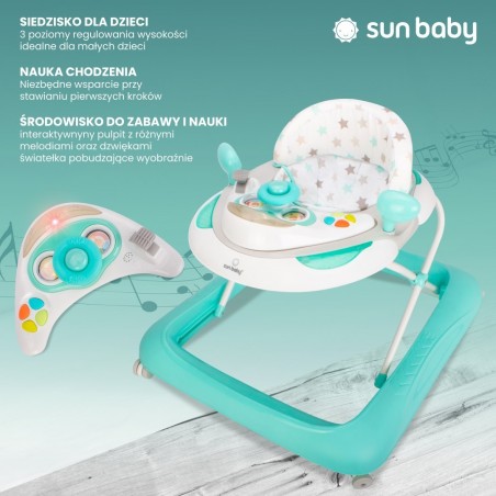 Sun Baby Chodzik dla dziecka ze stoperami i kierownicą - mięta gwiazdki - 2