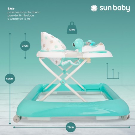 Sun Baby Chodzik dla dziecka ze stoperami i kierownicą - mięta gwiazdki - 3