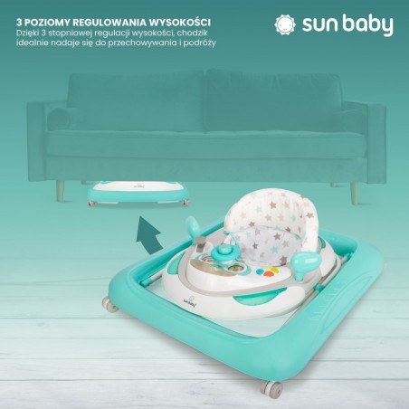 Sun Baby Chodzik dla dziecka ze stoperami i kierownicą - mięta gwiazdki - 6